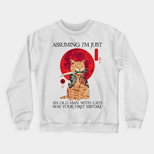 Cat Samurai Old Man With Cat Crewneck Sweatshirt